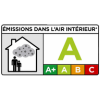 This picto indicates the level of volatile pollutant emissions of the product into the indoor air of a room, ranging from A+ (very low emissions) to C (high emissions).