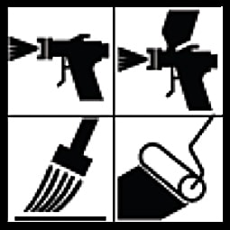 Application rouleau, brosse, pistolet, airless
