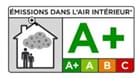 Information sur le niveau d'émission de substances volatiles dans l'air intérieur, sur une échelle de classe allant de A+ (très faibles émissions) à C (fortes émissions)