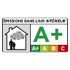 Information sur le niveau d'émission de substances volatiles dans l'air intérieur, sur une échelle de classe allant de A+ (très faibles émissions) à C (fortes émissions)