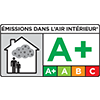 Information sur le niveau d'émission de substances volatiles dans l'air intérieur, sur une échelle de classe allant de A+ (très faibles émissions) à C (fortes émissions)