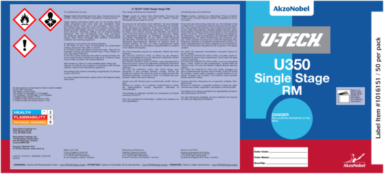U-TECH U350 RM Single Stage Pail Labels Each