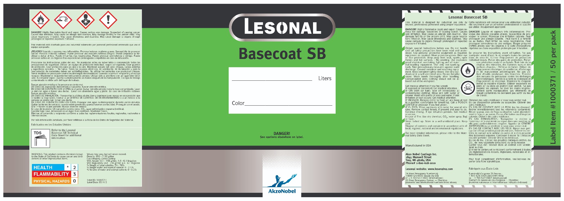 Lesonal Basecoat SB Mixed Color Gallon Label Each