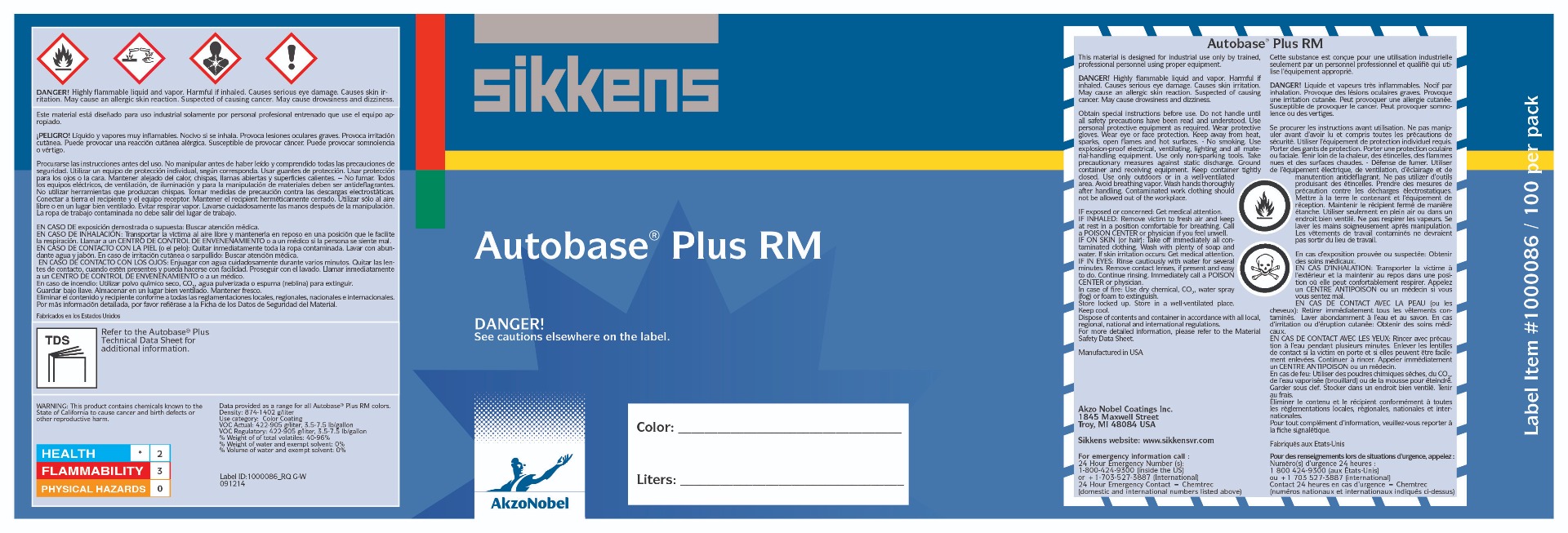 Aw Label Sikkens Autobase Plus® Labels/Quart Each